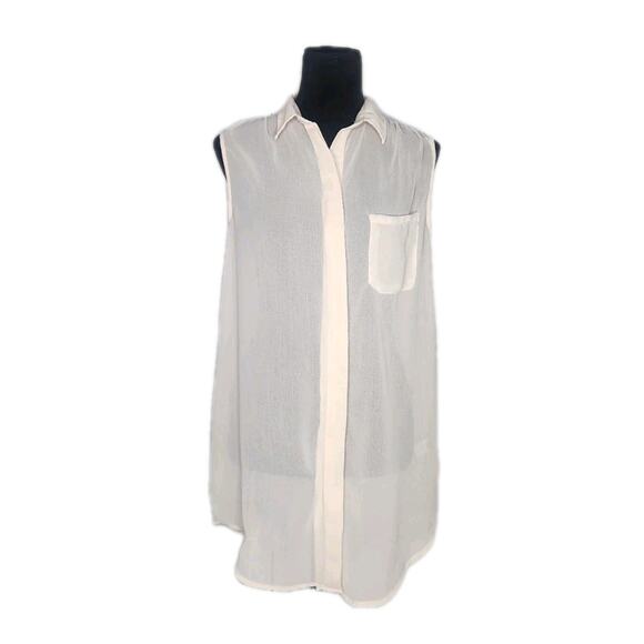 Minkpink Sheer Nude Sleeveless Button Front Tunic Blouse Draped Back Size Small - Picture 1 of 8